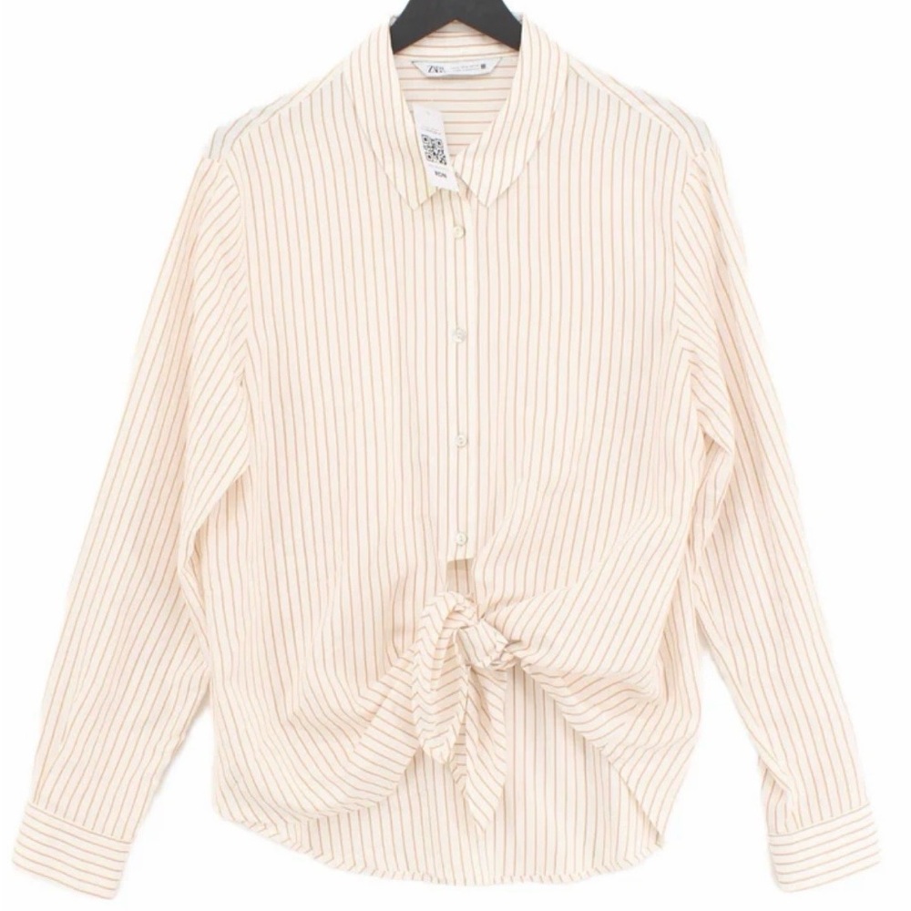 Zara Cream Striped Button Down Shirt- Small